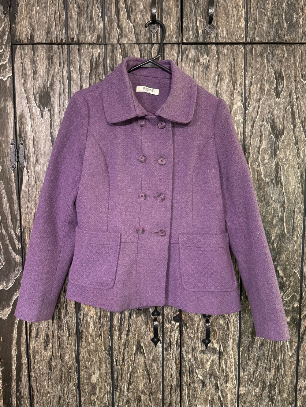 Romy Eggplant Double-Breasted Wool Pea Coat